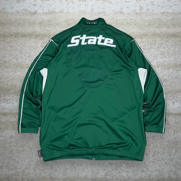 Vintage Michigan State Track Jacket Green Polyester Full Zip Team Tag Y2K - Picture 2 of 3